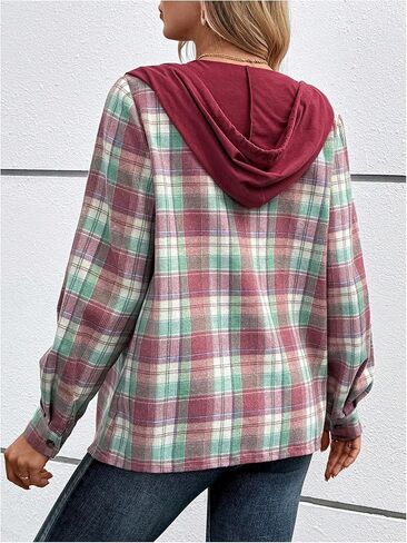 MakeMeChic Women's Maternity Gingham Plaid Hooded Shirts Button Down Long Sleeve Pregnancy Jacket in Saudi Arabia