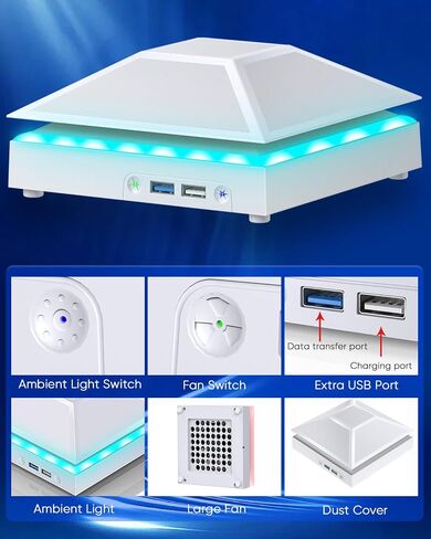 Upgrade RGB Cooling Fan for Xbox Series X with Dust Cover Filter, Colorful LED Light Cooler System Accessories with Low Noise 3 Levels Adjustable Speed Fan (White) in Saudi Arabia