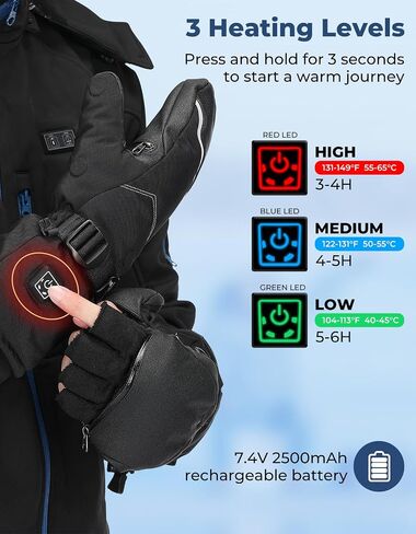 DEERFAMY Heated Gloves for Men Women, Ice Fishing Gloves with Flip Cover Design & Rechargeable Electric Battery 7.4V 2500mAh, for Winter Hiking Skiing Skating Snow Camping Cycling in Saudi Arabia