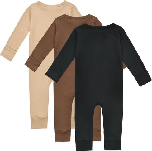Aablexema Baby Cotton Fooltess Pajamas with Mitten, 3-pack Infant Romper Zip Up One Piece Jumpsuits Outfit in Saudi Arabia