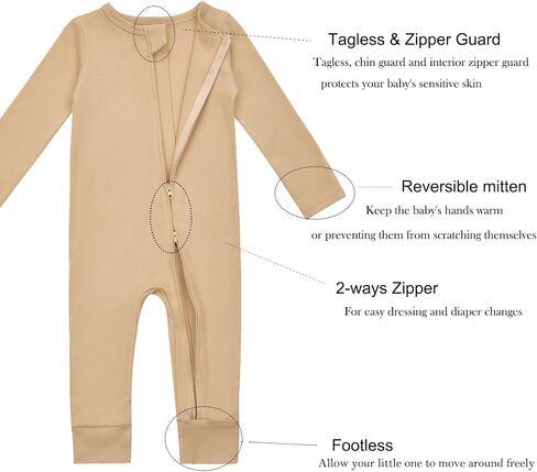 Aablexema Baby Cotton Fooltess Pajamas with Mitten, 3-pack Infant Romper Zip Up One Piece Jumpsuits Outfit in Saudi Arabia