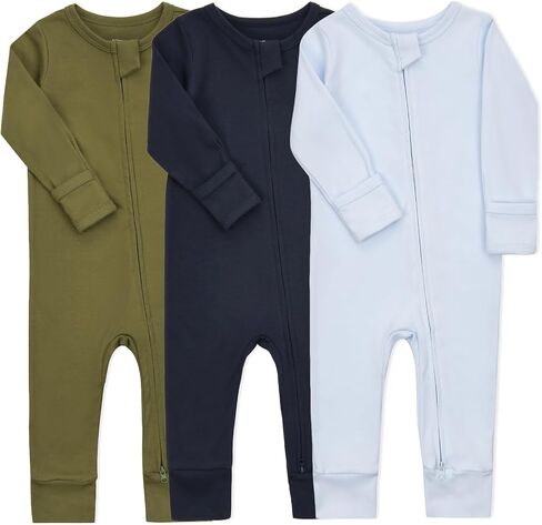 Aablexema Baby Cotton Fooltess Pajamas with Mitten, 3-pack Infant Romper Zip Up One Piece Jumpsuits Outfit in Saudi Arabia