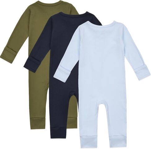 Aablexema Baby Cotton Fooltess Pajamas with Mitten, 3-pack Infant Romper Zip Up One Piece Jumpsuits Outfit in Saudi Arabia