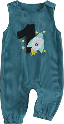 Lamuusaa Toddler Baby Boy Birthday Outfit Sleeveless One Embroidery Birthday Romper Corduroy Jumspuit Cake Smash Outfits in Saudi Arabia