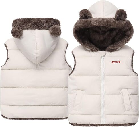 Happy Cherry Toddler Baby Puffer Vest with Hood Ears Hooded Sleeveless Bubble Jacket Insulated Padded Vest 2-7 Years in Kuwait