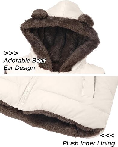 Happy Cherry Toddler Baby Puffer Vest with Hood Ears Hooded Sleeveless Bubble Jacket Insulated Padded Vest 2-7 Years in Kuwait