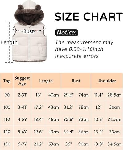 Happy Cherry Toddler Baby Puffer Vest with Hood Ears Hooded Sleeveless Bubble Jacket Insulated Padded Vest 2-7 Years in Kuwait