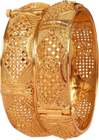 Touchstone NEW Indian Bollywood Trend Splendid Traditional Craftsmanship Floral Wrist Enhancing Designer Jewelry Thick Bracelets Bangles Set Of 2 In Gold Tone For Women. in Saudi Arabia