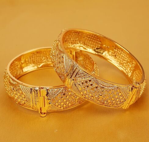 Touchstone NEW Indian Bollywood Trend Splendid Traditional Craftsmanship Floral Wrist Enhancing Designer Jewelry Thick Bracelets Bangles Set Of 2 In Gold Tone For Women. in Saudi Arabia