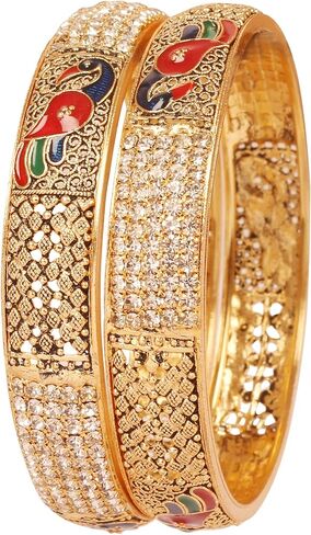 Touchstone NEW Indian Bollywood Trend Splendid Traditional Craftsmanship Floral Wrist Enhancing Designer Jewelry Thick Bracelets Bangles Set Of 2 In Gold Tone For Women. in Saudi Arabia