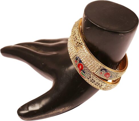 Touchstone NEW Indian Bollywood Trend Splendid Traditional Craftsmanship Floral Wrist Enhancing Designer Jewelry Thick Bracelets Bangles Set Of 2 In Gold Tone For Women. in Saudi Arabia