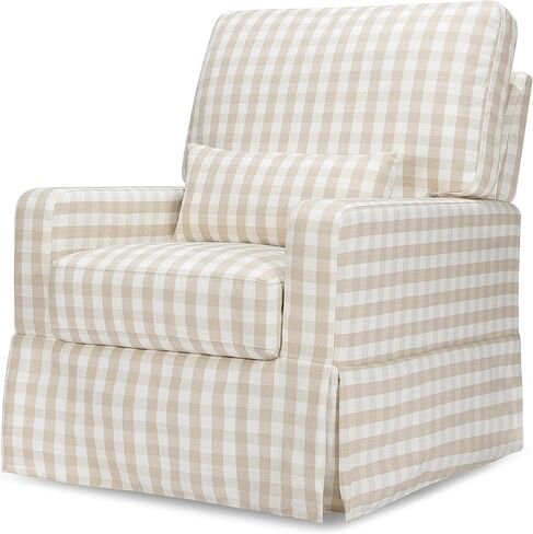 Namesake Crawford Pillowback Comfort Swivel Glider in Tan Gingham, Water Repellent & Stain Resistant, Greenguard Gold & CertiPUR-US Certified in Kuwait