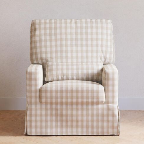 Namesake Crawford Pillowback Comfort Swivel Glider in Tan Gingham, Water Repellent & Stain Resistant, Greenguard Gold & CertiPUR-US Certified in Kuwait