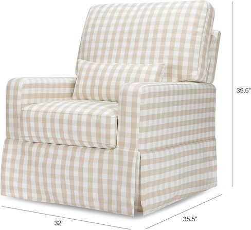 Namesake Crawford Pillowback Comfort Swivel Glider in Tan Gingham, Water Repellent & Stain Resistant, Greenguard Gold & CertiPUR-US Certified in Kuwait