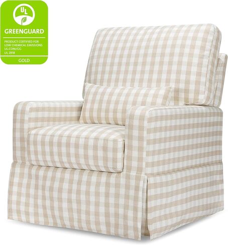 Namesake Crawford Pillowback Comfort Swivel Glider in Tan Gingham, Water Repellent & Stain Resistant, Greenguard Gold & CertiPUR-US Certified in Kuwait