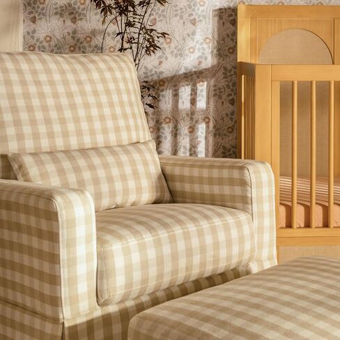 Namesake Crawford Pillowback Comfort Swivel Glider in Tan Gingham, Water Repellent & Stain Resistant, Greenguard Gold & CertiPUR-US Certified in Kuwait