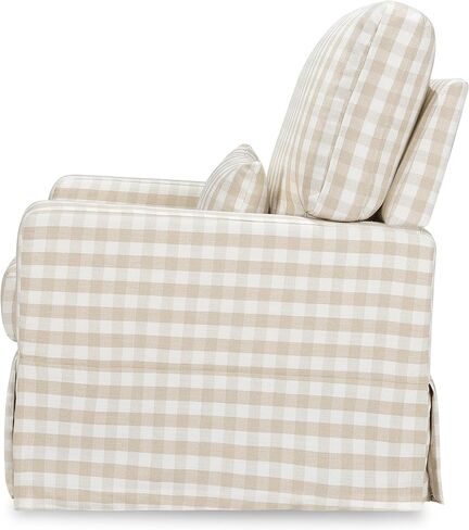 Namesake Crawford Pillowback Comfort Swivel Glider in Tan Gingham, Water Repellent & Stain Resistant, Greenguard Gold & CertiPUR-US Certified in Kuwait