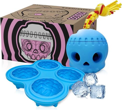 Freezbone Dog Popsicle Mold, Freezebone Fillable Dog Toys to Keep Them Busy, Skull Frozen Dog Treat Molds, Homemade Treat Frozen Dog Toy, Sturdy Safe, Easy Clean, Red and White Mix in Saudi Arabia