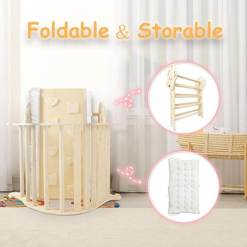 Pikler Triangle Set 7in1 Montessori Foldable Wooden Baby Climbing Toys for Toddlers 1-6 Inside Jungle Play Gym for Kids,Indoor Playground with Ramp,Arch and Ladder in Saudi Arabia