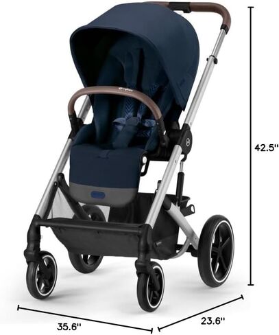 عربة أطفال Cybex Balios S Lux بمواجهة أمامية أو مواجهة للوالدين، مواضع مقعد بيد واحدة قابلة للطي ومتعددة الأوضاع، عربة أطفال بمقود جلدي قابل للتعديل لمدة 6 أشهر فما فوق، أسود عميق in Kuwait