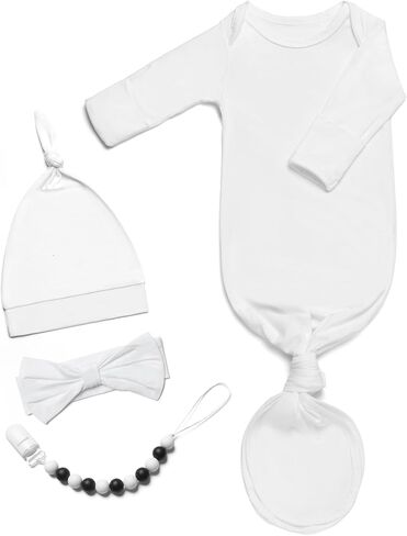 Super Soft and Silky Newborn Baby Knotted Gown Set, Baby Girl Boy Coming Home Outfit with Hat & Headband in Saudi Arabia