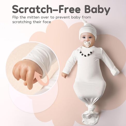Super Soft and Silky Newborn Baby Knotted Gown Set, Baby Girl Boy Coming Home Outfit with Hat & Headband in Saudi Arabia