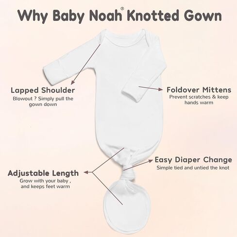 Super Soft and Silky Newborn Baby Knotted Gown Set, Baby Girl Boy Coming Home Outfit with Hat & Headband in Saudi Arabia