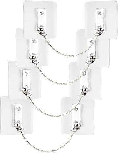Furniture Anchors 4 Pairs No Drill Heavy Duty Anchors Fridge Lock Adjustable Self-Adhesive Safety Anti Tip Straps for Baby Proofing 220lbs Tension Earthquake Resistant Metal Straps Prevent Falling in Saudi Arabia