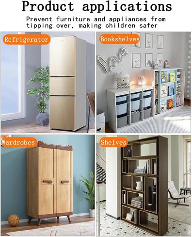 Furniture Anchors 4 Pairs No Drill Heavy Duty Anchors Fridge Lock Adjustable Self-Adhesive Safety Anti Tip Straps for Baby Proofing 220lbs Tension Earthquake Resistant Metal Straps Prevent Falling in Saudi Arabia