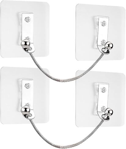 Furniture Anchors 4 Pairs No Drill Heavy Duty Anchors Fridge Lock Adjustable Self-Adhesive Safety Anti Tip Straps for Baby Proofing 220lbs Tension Earthquake Resistant Metal Straps Prevent Falling in Saudi Arabia