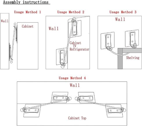 Furniture Anchors 4 Pairs No Drill Heavy Duty Anchors Fridge Lock Adjustable Self-Adhesive Safety Anti Tip Straps for Baby Proofing 220lbs Tension Earthquake Resistant Metal Straps Prevent Falling in Saudi Arabia