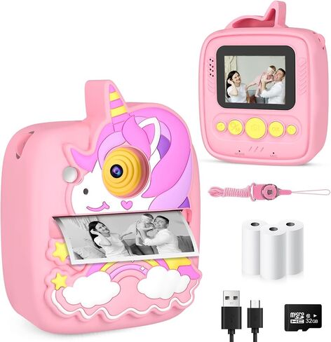 Kids Camera Instant Print, Christmas Birthday Gifts Toy for Kids Age 3-8, 48MP &1080P Kids Digital Camera with Print Paper, Portable Toy Instant Print Camera for Kids 3 4 5 6 7 8 9 10 Year Old Girls in Kuwait