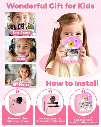 Kids Camera Instant Print, Christmas Birthday Gifts Toy for Kids Age 3-8, 48MP &1080P Kids Digital Camera with Print Paper, Portable Toy Instant Print Camera for Kids 3 4 5 6 7 8 9 10 Year Old Girls in Kuwait