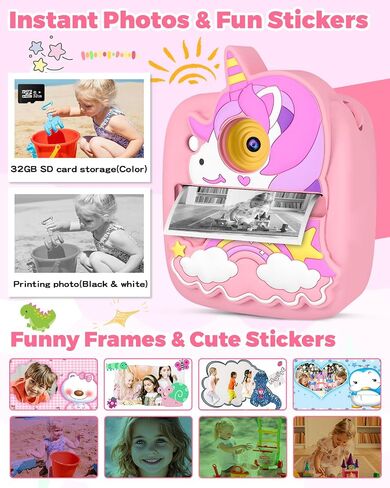 Kids Camera Instant Print, Christmas Birthday Gifts Toy for Kids Age 3-8, 48MP &1080P Kids Digital Camera with Print Paper, Portable Toy Instant Print Camera for Kids 3 4 5 6 7 8 9 10 Year Old Girls in Kuwait