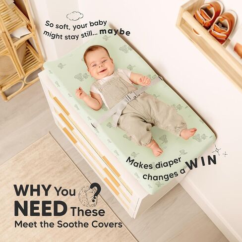 2-Pack Organic Changing Pad Covers for Girl, Boy, Neutral - 100% Cotton Changing Table Pad Cover, Soft Baby Nursery Diaper Changing Pad Sheets, Contour Changing Pads Liners, Change Pad Cover (Elly) in Saudi Arabia