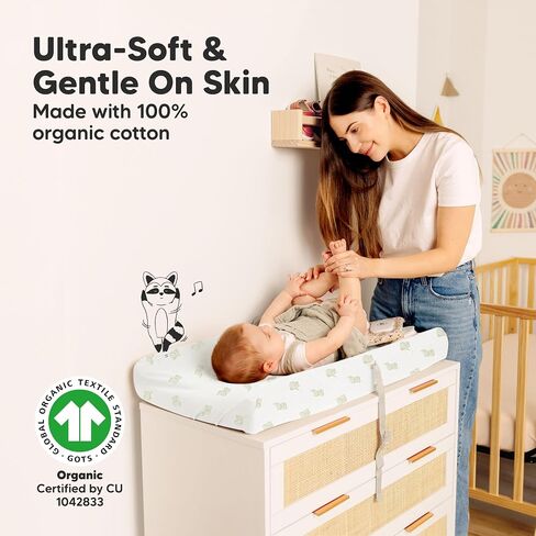2-Pack Organic Changing Pad Covers for Girl, Boy, Neutral - 100% Cotton Changing Table Pad Cover, Soft Baby Nursery Diaper Changing Pad Sheets, Contour Changing Pads Liners, Change Pad Cover (Elly) in Saudi Arabia