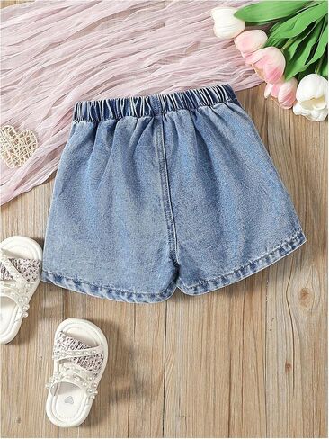 Floerns Toddler Girl's Y2k Heart Print Elastic Waist Denim Skorts Cute Straight Leg Skirt Shorts in Saudi Arabia
