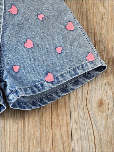 Floerns Toddler Girl's Y2k Heart Print Elastic Waist Denim Skorts Cute Straight Leg Skirt Shorts in Saudi Arabia