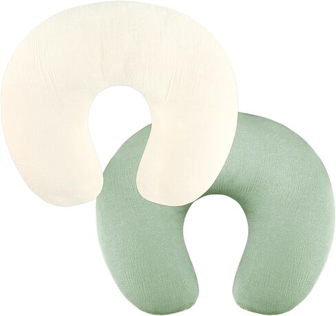GFU Muslin Nursing Pillow Covers 2 Pack, Soft Feeding Pillow Slipcover for Breastfeeding Moms, Removable Case for Baby Girl and Boy (Beige,Green) in Saudi Arabia
