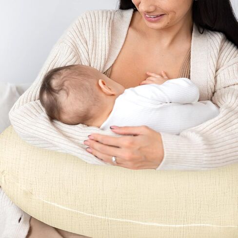 GFU Muslin Nursing Pillow Covers 2 Pack, Soft Feeding Pillow Slipcover for Breastfeeding Moms, Removable Case for Baby Girl and Boy (Beige,Green) in Saudi Arabia