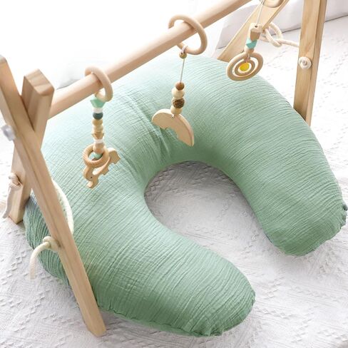 GFU Muslin Nursing Pillow Covers 2 Pack, Soft Feeding Pillow Slipcover for Breastfeeding Moms, Removable Case for Baby Girl and Boy (Beige,Green) in Saudi Arabia