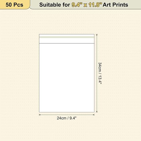 uxcell 13.4"x 9.4" Acid-Free Picture Sleeve, 50 Pack Crystal Clear Photo Sleeves Storage Bags Transparent Sealing Bag for 9"x 11" Art Prints, Pictures, Photos, Frame Mats Mattes in Saudi Arabia