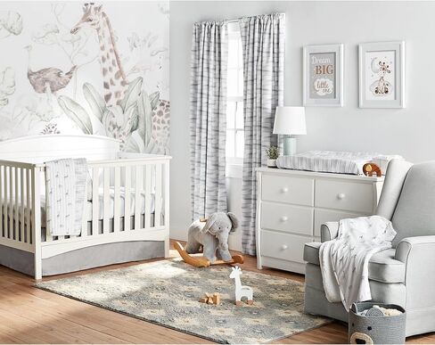 Lush Decor Baby Printed Linen Textured Solid Crib Skirt, Gray 52"L x 28"W + 16" Drop in Saudi Arabia