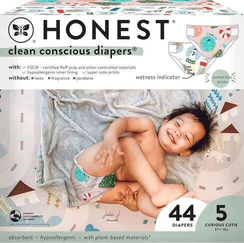 The Honest Company Clean Conscious Diapers | Plant-Based, Sustainable | Winter '24 Limited Edition Prints | Club Box, Size 4 (22-37 lbs), 54 Count in Kuwait