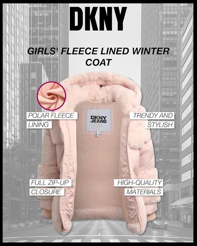 DKNY Infant Toddler Baby Girls' Winter Coat- Polar Fleece Lined Hooded Quilted Bubble Puffer Jacket for Girls (12M-4T) in Saudi Arabia