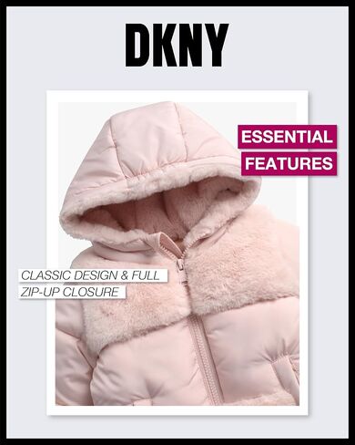 DKNY Infant Toddler Baby Girls' Winter Coat- Polar Fleece Lined Hooded Quilted Bubble Puffer Jacket for Girls (12M-4T) in Saudi Arabia