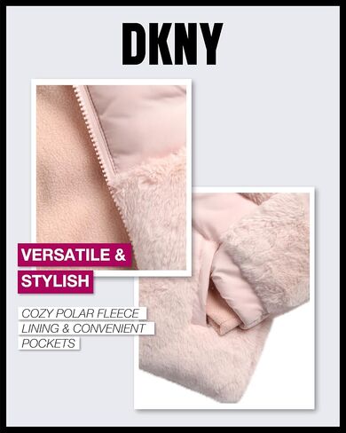 DKNY Infant Toddler Baby Girls' Winter Coat- Polar Fleece Lined Hooded Quilted Bubble Puffer Jacket for Girls (12M-4T) in Saudi Arabia