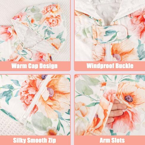 GFU طفل مقعد السيارة المعطف، دافئ الأطفال مقنعين معطف المعطف، غطاء مقعد السيارة الشتاء لطفلة، لينة ومريحة بطانية مقعد السيارة للأطفال الرضع، والزهور الوردية in Kuwait