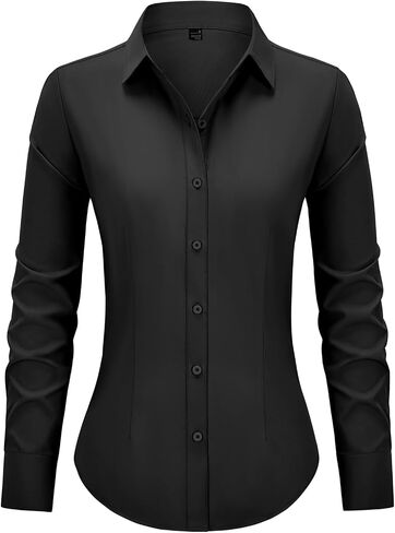Button Down Shirts for Women Fitted Dress Shirts Collared Long Sleeve Soft Wrinkle Free Blouses Work Office Tunic Tops in Saudi Arabia