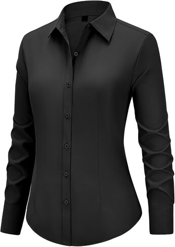 Button Down Shirts for Women Fitted Dress Shirts Collared Long Sleeve Soft Wrinkle Free Blouses Work Office Tunic Tops in Saudi Arabia